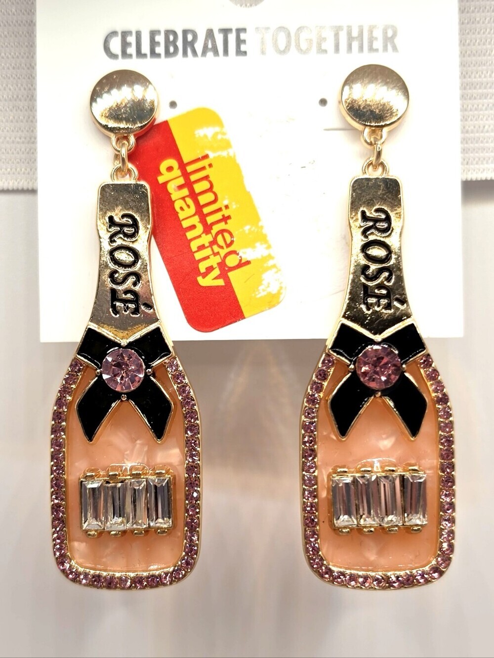 NWT Kohl's Rose Champagne Bottle Drop Earrings with Pink, Coral & Gold Accents